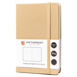 Béžový zošit formátu A6 s potlačou bodiek, vybavený uzatváracou gumičkou - Peterson