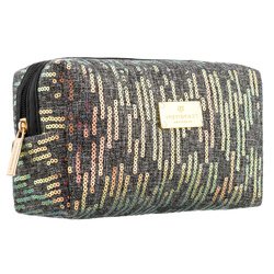 Čierna polyesterová taštička na make-up zdobená flitrami, zapínanie na zips - Peterson