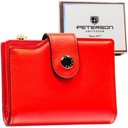 Červená dámska peňaženka z ekologickej kože so zapínaním na zips a karabínku - Peterson