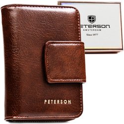 Elegantná hnedá dámska peňaženka z ekologickej kože so zapínaním na cvok a zips - Peterson