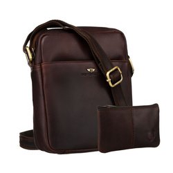 Hnedá taška z prírodnej kože s puzdrom na kľúče v cene - Peterson