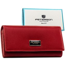 Červená dámska peňaženka z prírodnej a ekologickej kože so zapínaním na patentku - Peterson