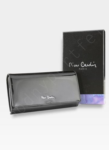 Pierre Cardin 05 LINE 100 Large Women's Natural Leather Wallet Black Level Orientation with RFID Protection