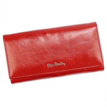 Pierre Cardin 06 ITALY 121 Large Women's Natural Leather Wallet Red Level Orientation with RFID Protection