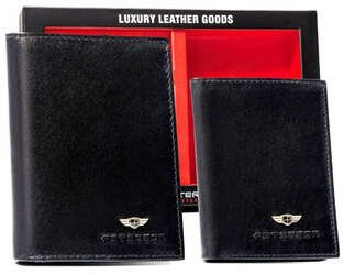 Darčeková sada: pánska kožená peňaženka, puzdro na karty a prívesok na kľúče - Peterson