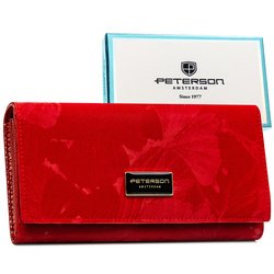 Červená dámska peňaženka z prírodnej a ekologickej kože so zapínaním na patentku - Peterson