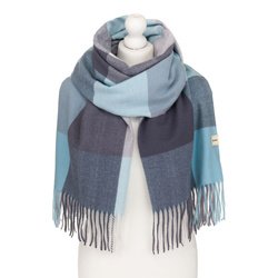 Obojstranný modrý polyesterový dámsky šál zdobený strapcami - Rovicky