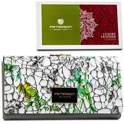 Viacfarebná dámska horizontálna peňaženka z prírodnej kože s kvetinovým vzorom - Peterson