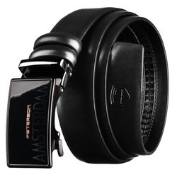 Čierny elegantný pánsky opasok z prírodnej kože s automatickou prackou - Peterson