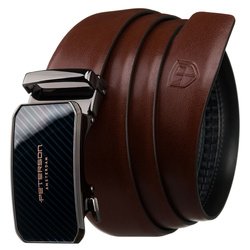 Pánsky hnedý kožený opasok s automatickou striebornou prackou - Peterson
