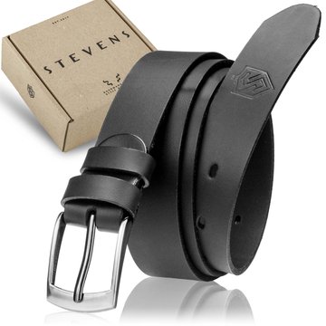 Pánsky Dámsky Kožený Opasok STEVENS Pravá Koža 3cm Čierny Na Džínsy