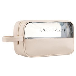 Kozmetická taška zo syntetickej tkaniny béžovej farby s priehľadným panelom - Peterson