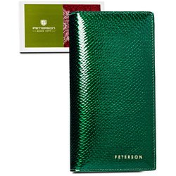 Dámska vertikálna peňaženka na magnet a zips z prírodnej kože v zelenej farbe - Peterson