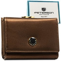 Stredne veľká dámska peňaženka z prírodnej a ekologickej kože v hnedej farbe, s bigiel a zapínaním na patentku - Peterson
