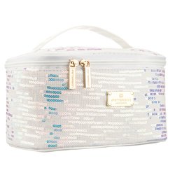 Biela kozmetická taštička zo syntetickej tkaniny zdobená flitrami, vybavená pohodlnou rukoväťou - Peterson