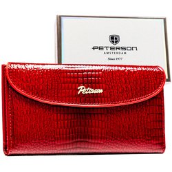 Horizontálna dámska peňaženka z červenej ekologickej kože s potlačou krokodílej kože - Peterson