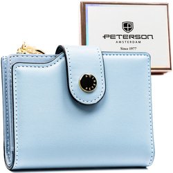 Stredná dámska peňaženka z ekologickej kože v modrej farbe, na registračnú kartu - Peterson