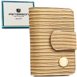 Peňaženka s ozdobným opletením v béžovej farbe, vyrobená z prírodnej a ekologickej kože - Peterson