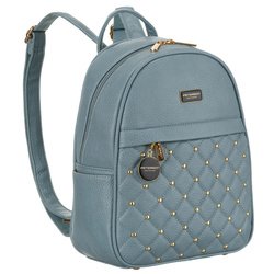 Modrý módny prešívaný dámsky batoh so zlatými nitmi a módnou kľúčenkou z ekokože Peterson