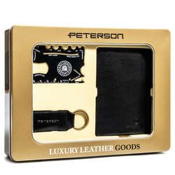 Pánska kožená darčeková peňaženka s príveskom na kľúče a kartou na prežitie - Peterson