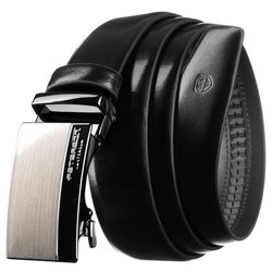 Pánsky čierny kožený opasok s automatickou striebornou prackou - Peterson