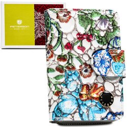 Viacfarebná vertikálna dámska kožená peňaženka so zapínaním na cvok a zips - Peterson