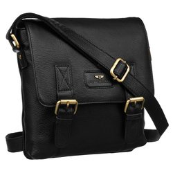 Klasická čierna pánska kožená poštová taška zavesená na nastaviteľnom remienku - Peterson