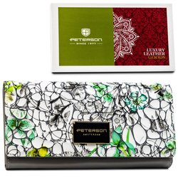 Dámska kožená peňaženka s horizontálnym kvetinovým vzorom a zapínaním na patentku - Peterson