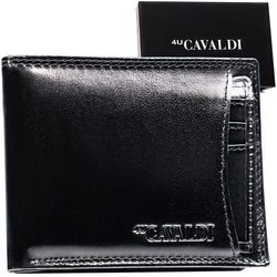 Malé, horizontálne a čierne puzdro na karty z prírodnej kože - 4U Cavaldi