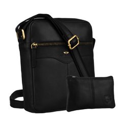 Čierna kožená pánska poštová taška s vreckom, zapínanie na zips - Peterson