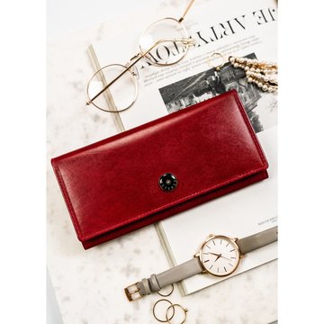 Veľká červená kožená dámska peňaženka so zapínaním na patentku - Peterson