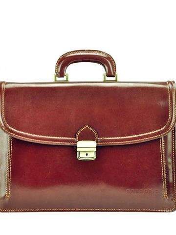 Pánska kožená aktovka Gregorio 202 v hnedej farbe s odnímateľným remienkom a zlatým kovaním