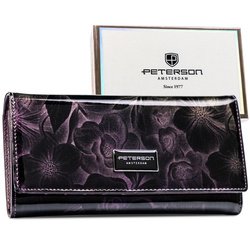 Elegantná lakovaná fialová kvetinová dámska peňaženka RFID STOP Peterson