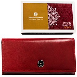 Elegantná dámska červená kožená peňaženka so zapínaním na patentku - Peterson