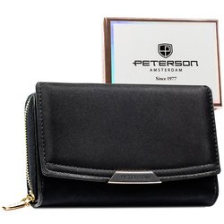 Dámska peňaženka z ekologickej kože v čiernej farbe vybavená systémom RFID - Peterson