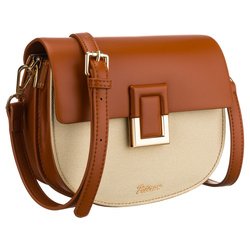 Malá dámska kabelka v tvare podkovy v ecru a hnedej farbe, uzatváraná magnetickým klipom - Peterson