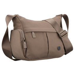 Dámska béžová polyesterová kabelka zavesená na širokom popruhu, dve priehradky - Peterson