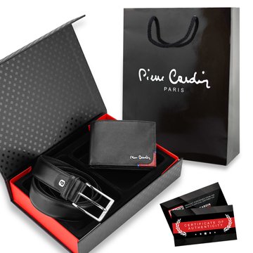 Pierre Cardin TILAK75 8806 Pánska peňaženka z prírodnej kože čierna s červenými detailmi Horizontálna orientácia