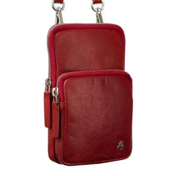 Visconti Červená kožená pánska taška S-5 s nastaviteľným popruhom a dvoma vonkajšími vreckami