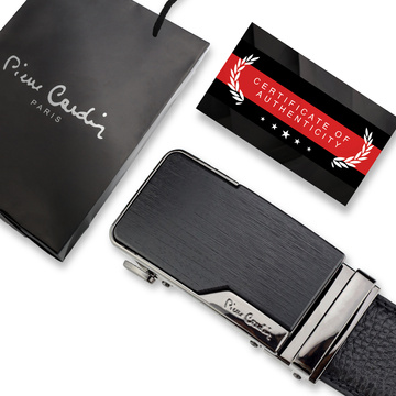 Pánsky kožený opasok Pierre Cardin Black Metal Automatic Buckle