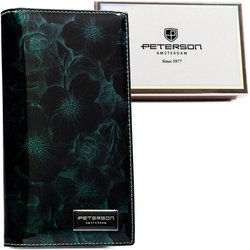 Zelená veľká lakovaná kvetinová dámska peňaženka so zapínaním na zips a magnet RFID STOP Peterson
