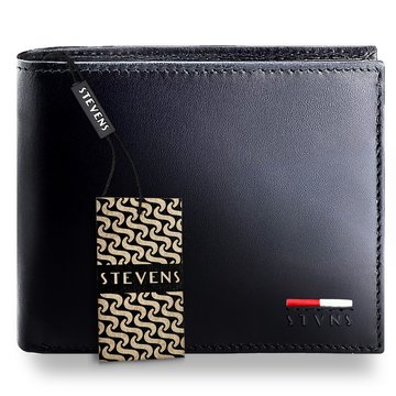 Pánska peňaženka STEVENS Koža 100% prírodná koža Ochrana RFID Horizontálna čierna PREMIUM