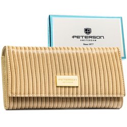 Béžová dámska peňaženka z prírodnej a ekologickej kože s pleteným vzorom - Peterson