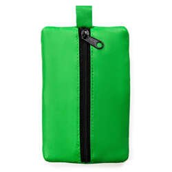 Malý prívesok na kľúče z prírodnej kože v tmavozelenej farbe so zipsom na prednej strane