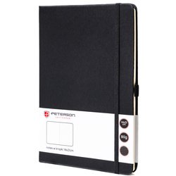 Čierny zápisník vo formáte A5 s potlačou bodiek, vybavený uzatváracou gumičkou - Peterson
