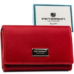 Červená, veľká dámska peňaženka so zapínaním na patentku, vyrobená z prírodnej a ekologickej kože - Peterson