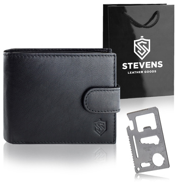 Pánska kožená peňaženka STEVENS Classic s vodorovným zapínaním čierna s ochranou RFID
