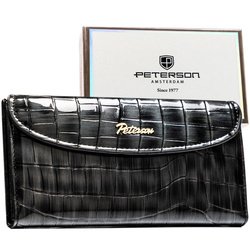 Šedá dámska peňaženka z ekologickej kože s potlačou krokodílej kože, zapínanie na magnet - Peterson