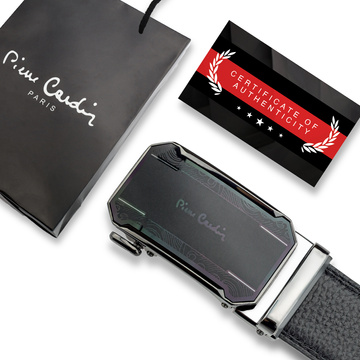 Pánsky kožený opasok Pierre Cardin Black Metal Automatic Buckle