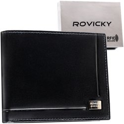 Pánska čierna kožená peňaženka bez vonkajšieho zapínania - Rovicky